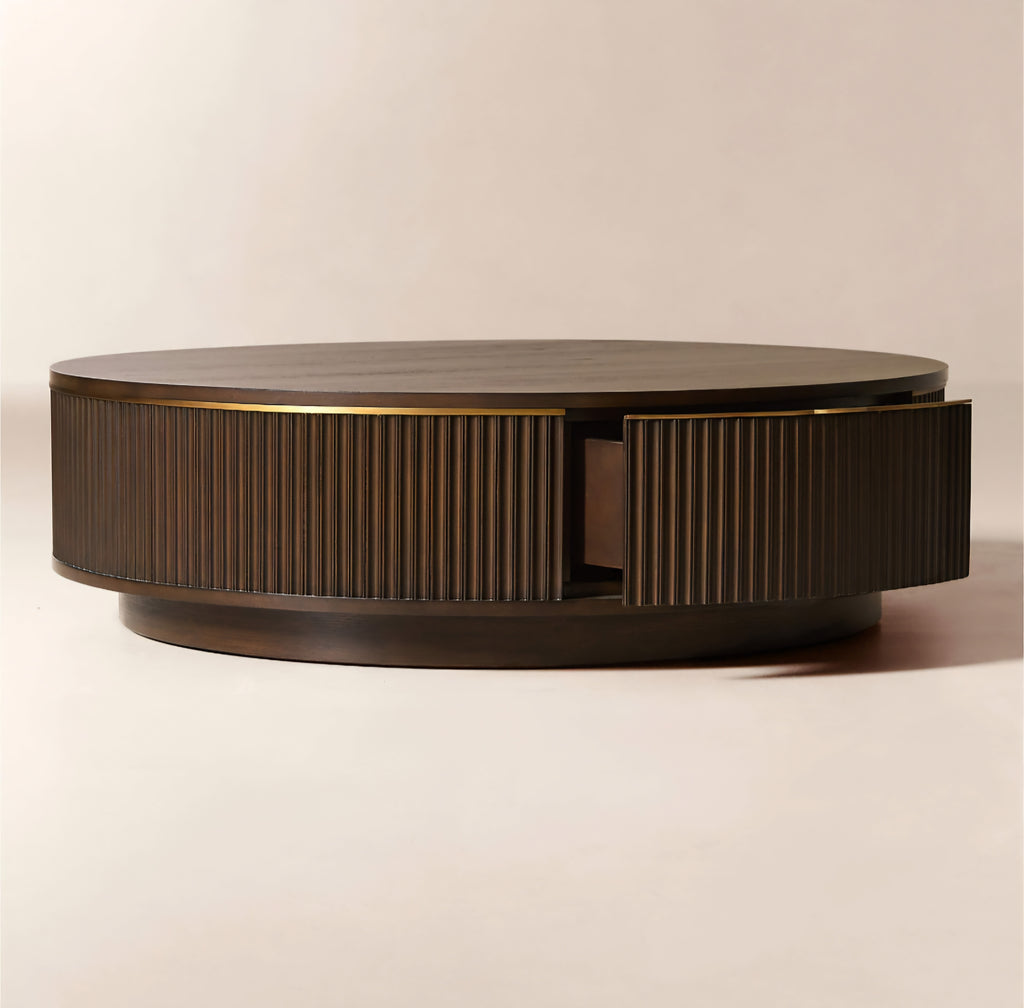 THE ONE × Davison — Round Fluted Dark Oak Coffee Table 50" Round