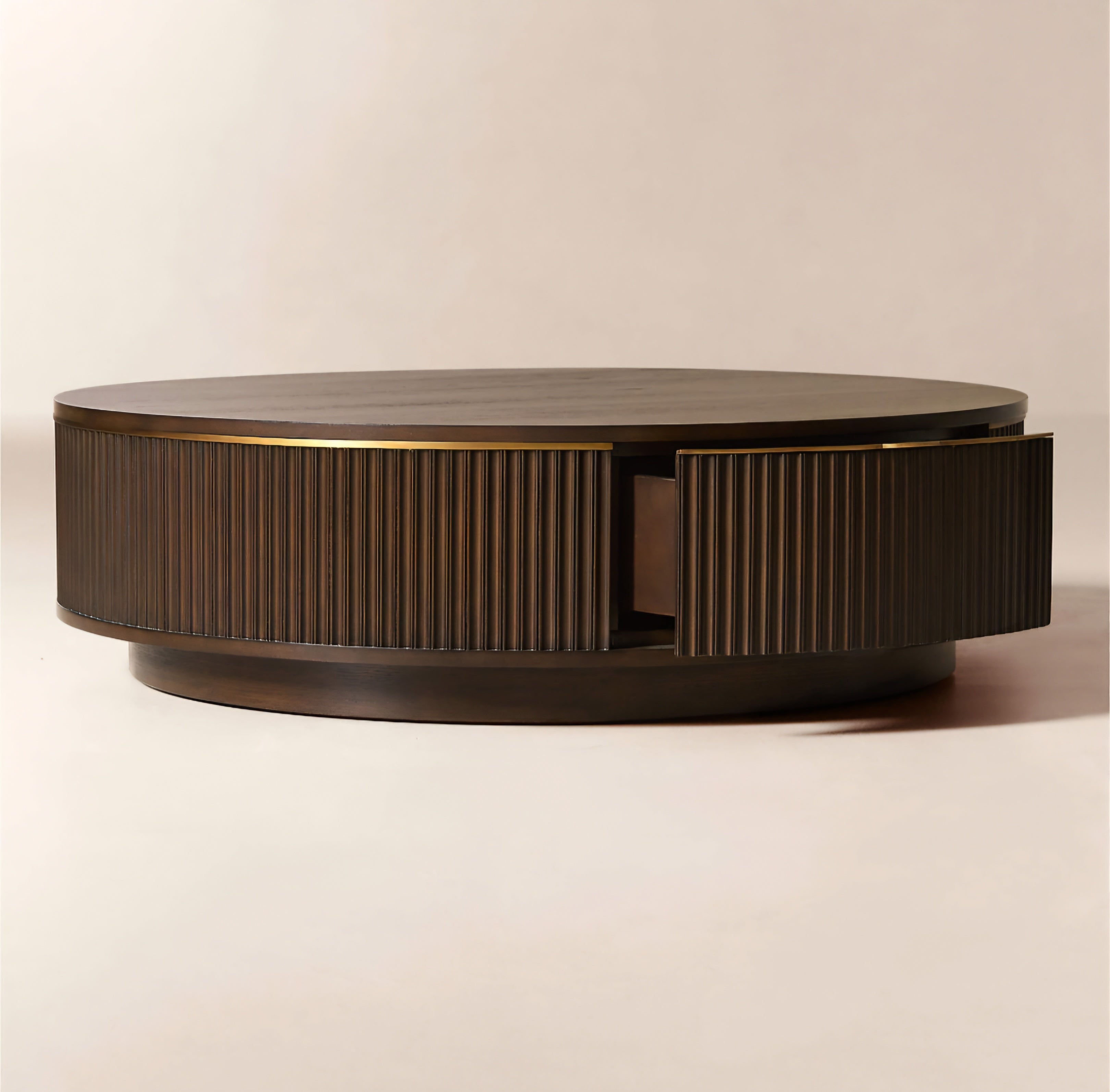 THE ONE × Davison — Round Fluted Dark Oak Coffee Table 50" Round