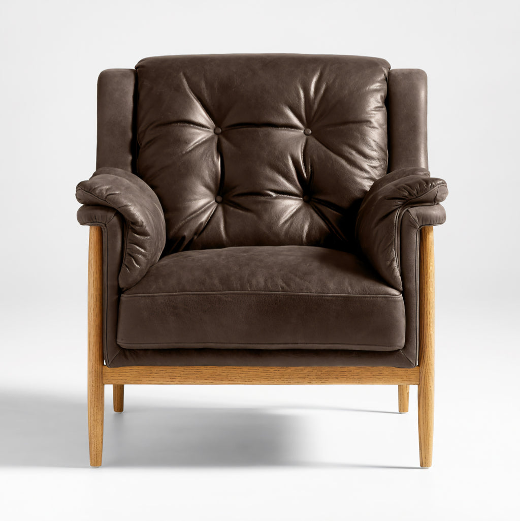 THE ONE × Cigar — Wood and Leather Accent Chair