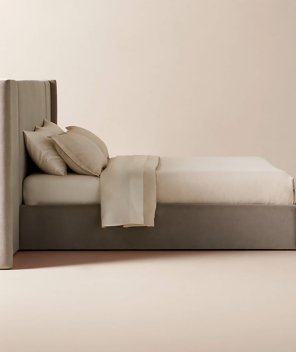 THE ONE × Abbott — Arctic Blue Velvet Upholstered Extended King Platform Bed