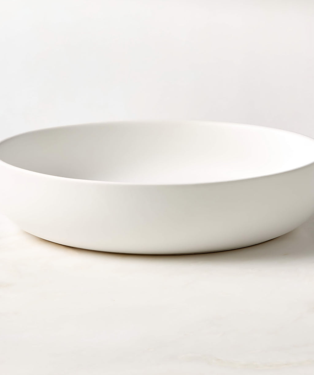 THE ONE × Mori — Matte White Low Serving Bowl