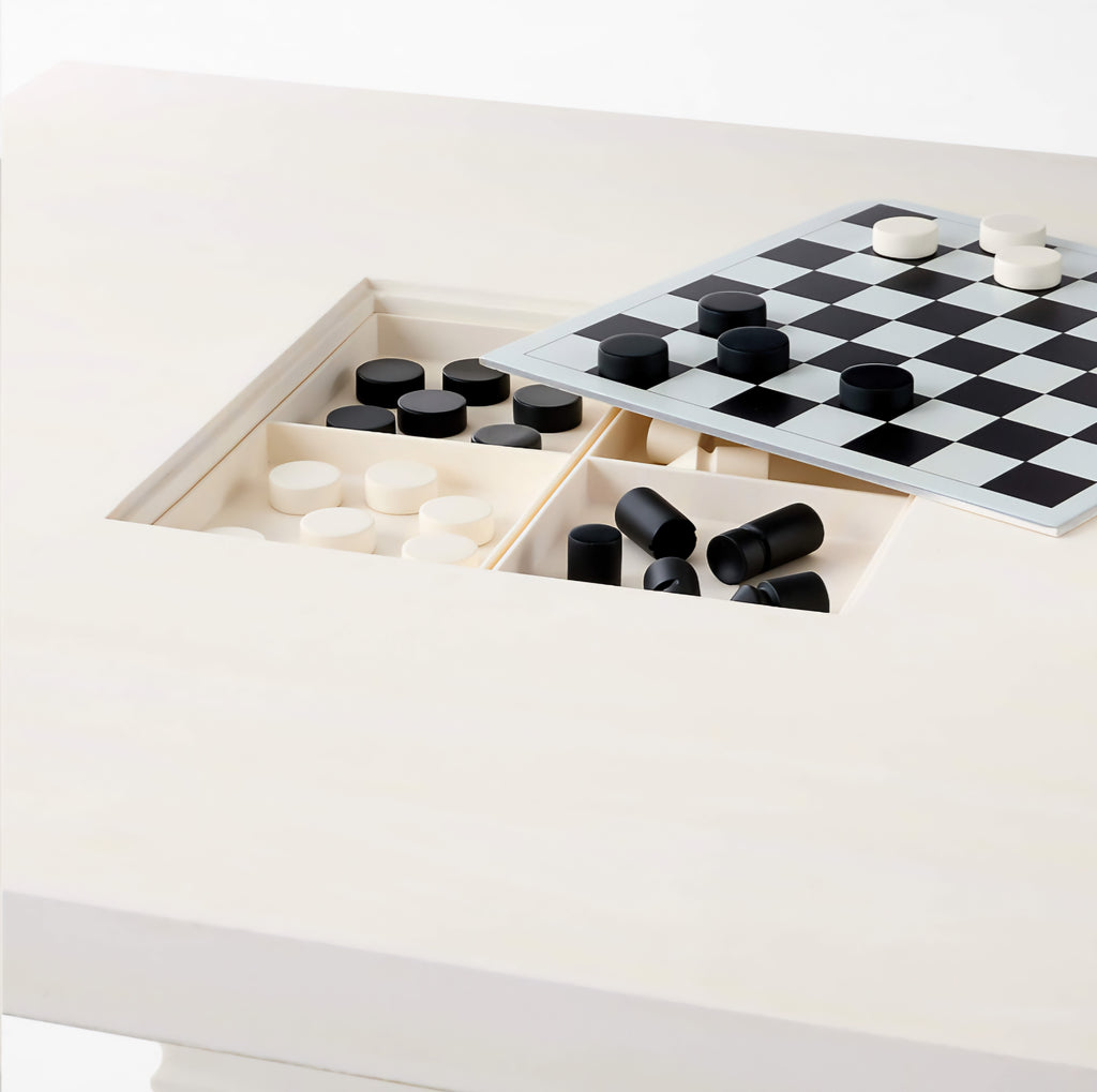 THE ONE × Check — White Swirled Resin Game Table