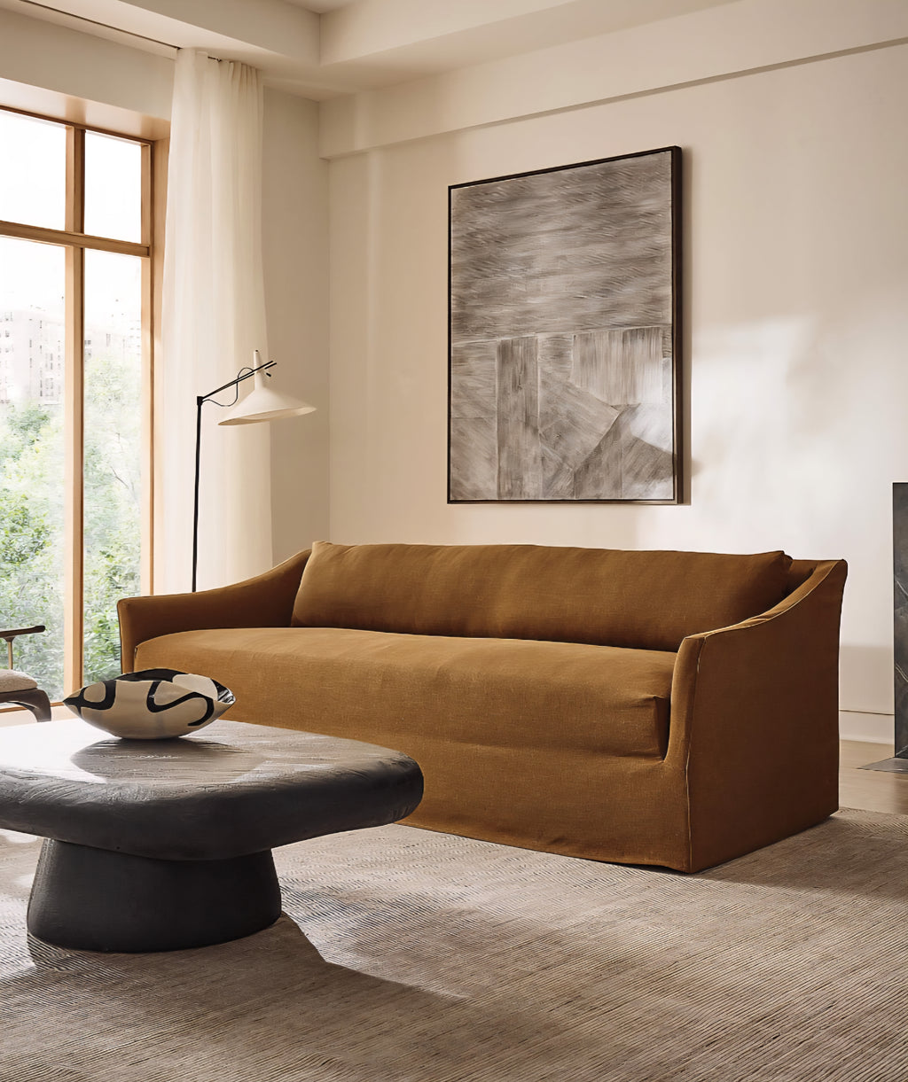 THE ONE × Bristol — Cognac Slipcovered Performance Linen Sofa