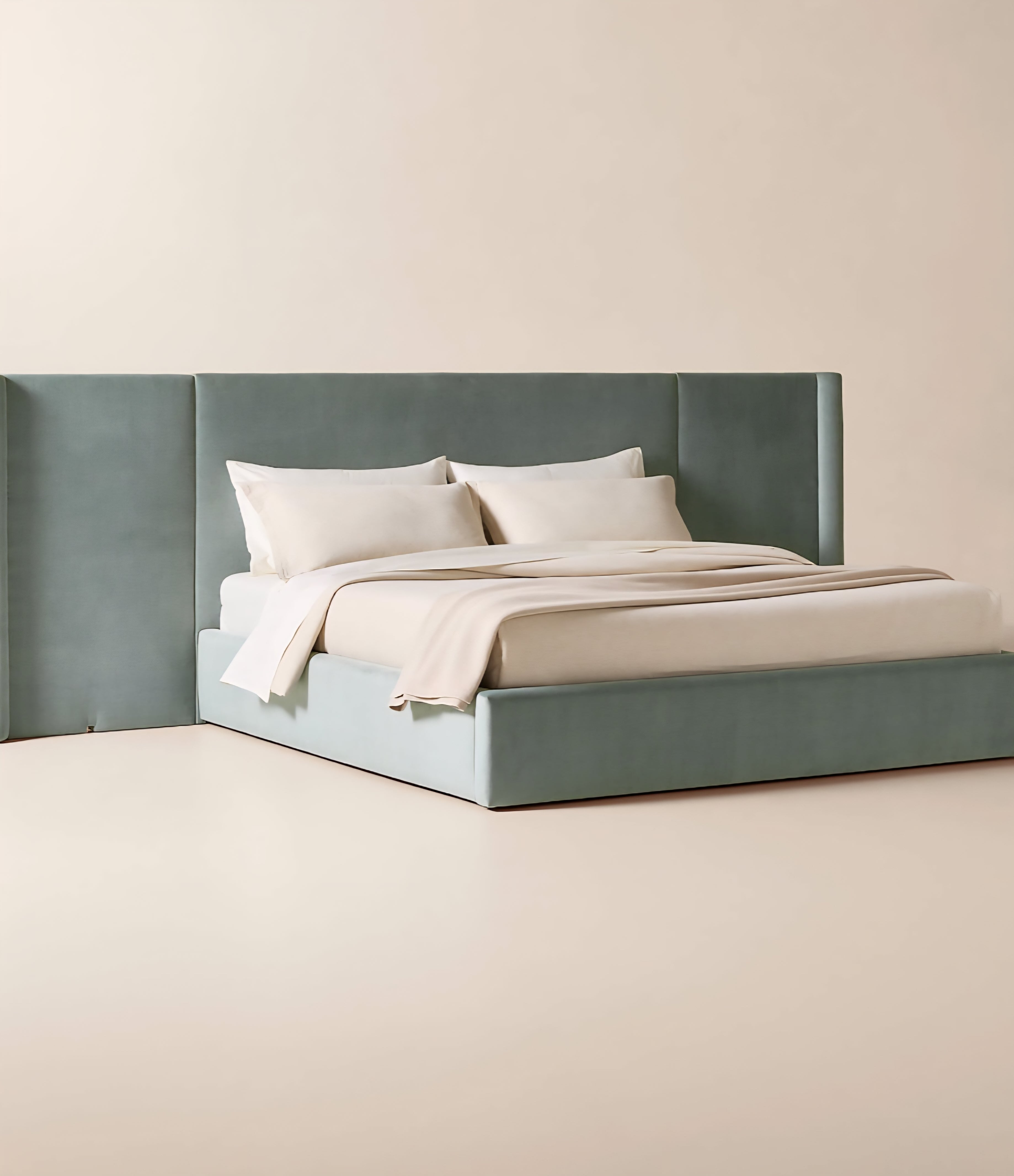 THE ONE × Abbott — Arctic Blue Velvet Upholstered Extended King Platform Bed