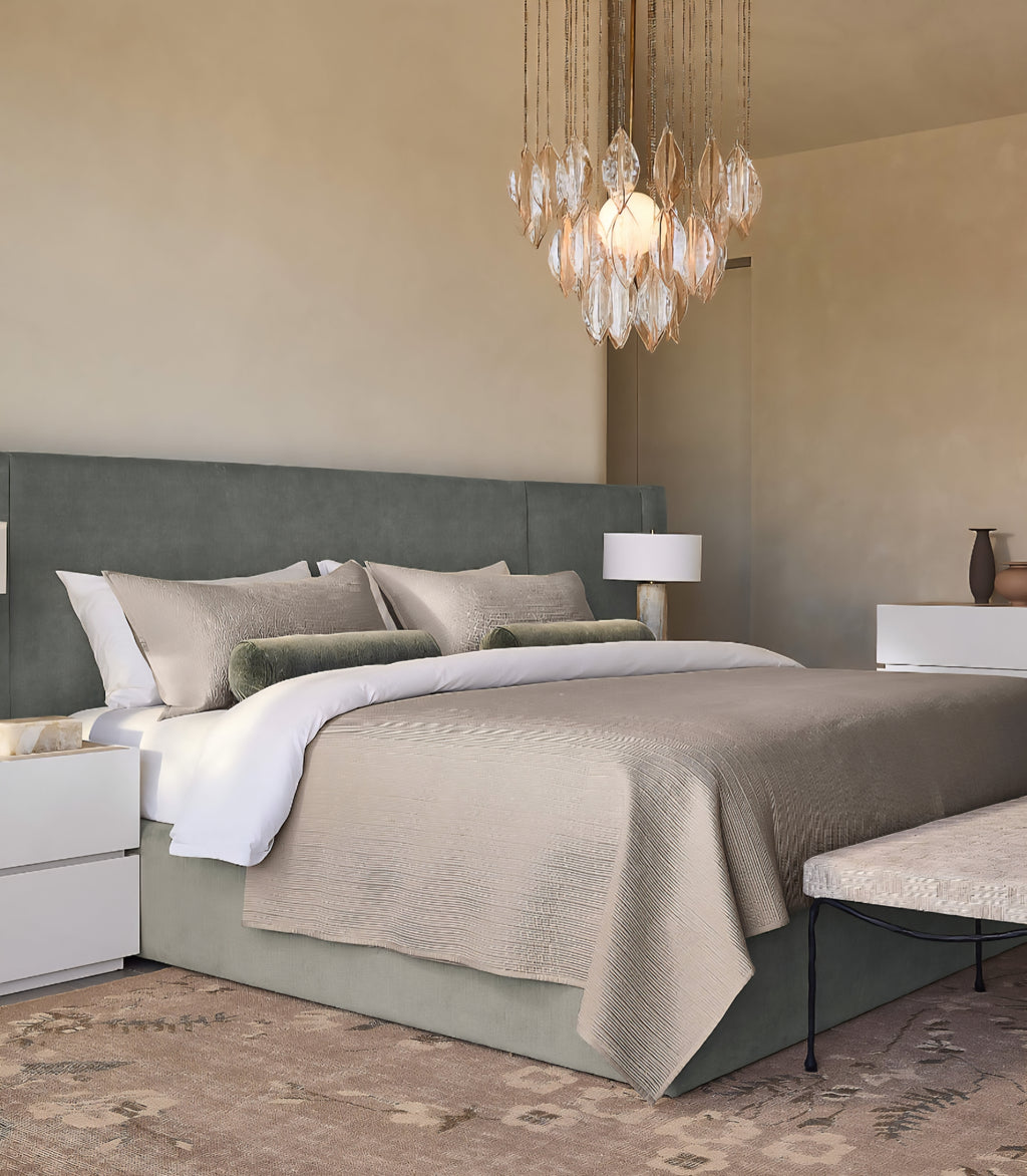 THE ONE × Abbott — Arctic Blue Velvet Upholstered Extended King Platform Bed