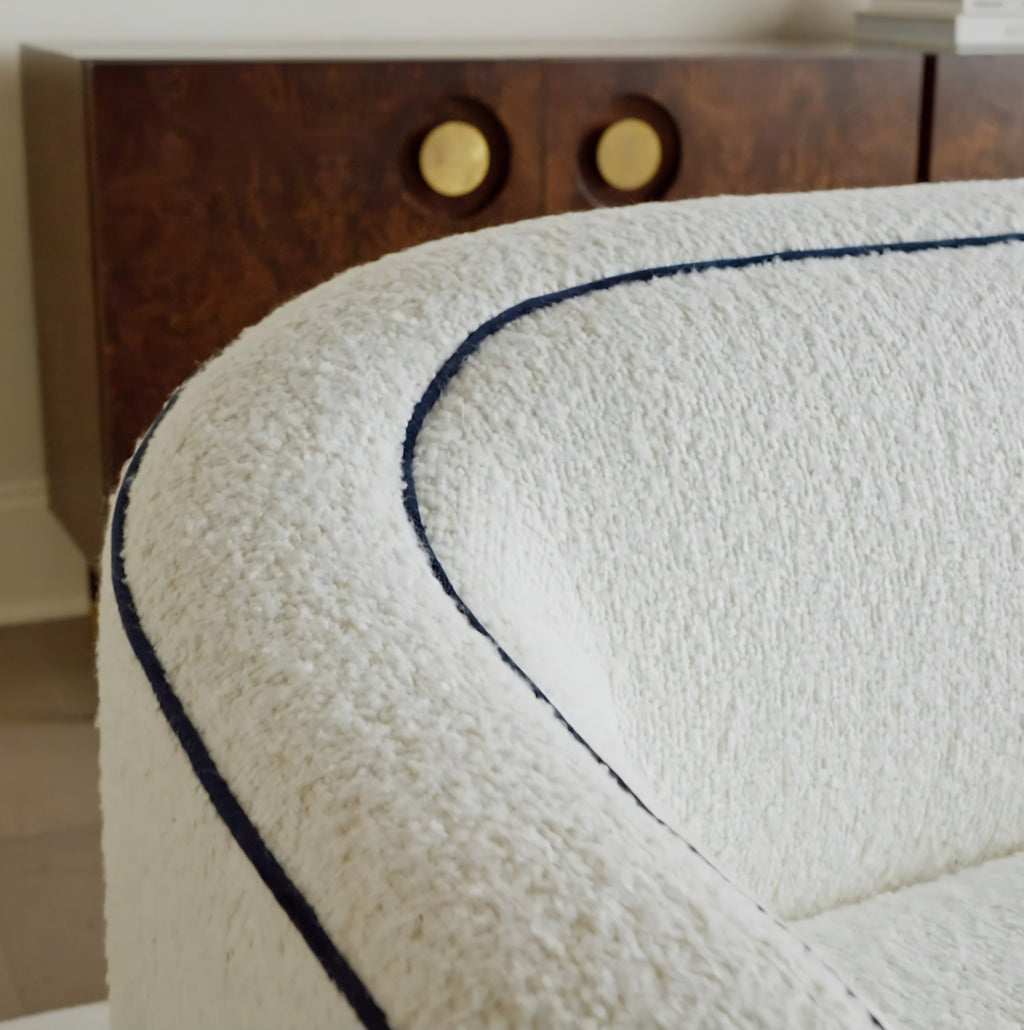 THE ONE × Mylene — Black and White Boucle Curved Sofa