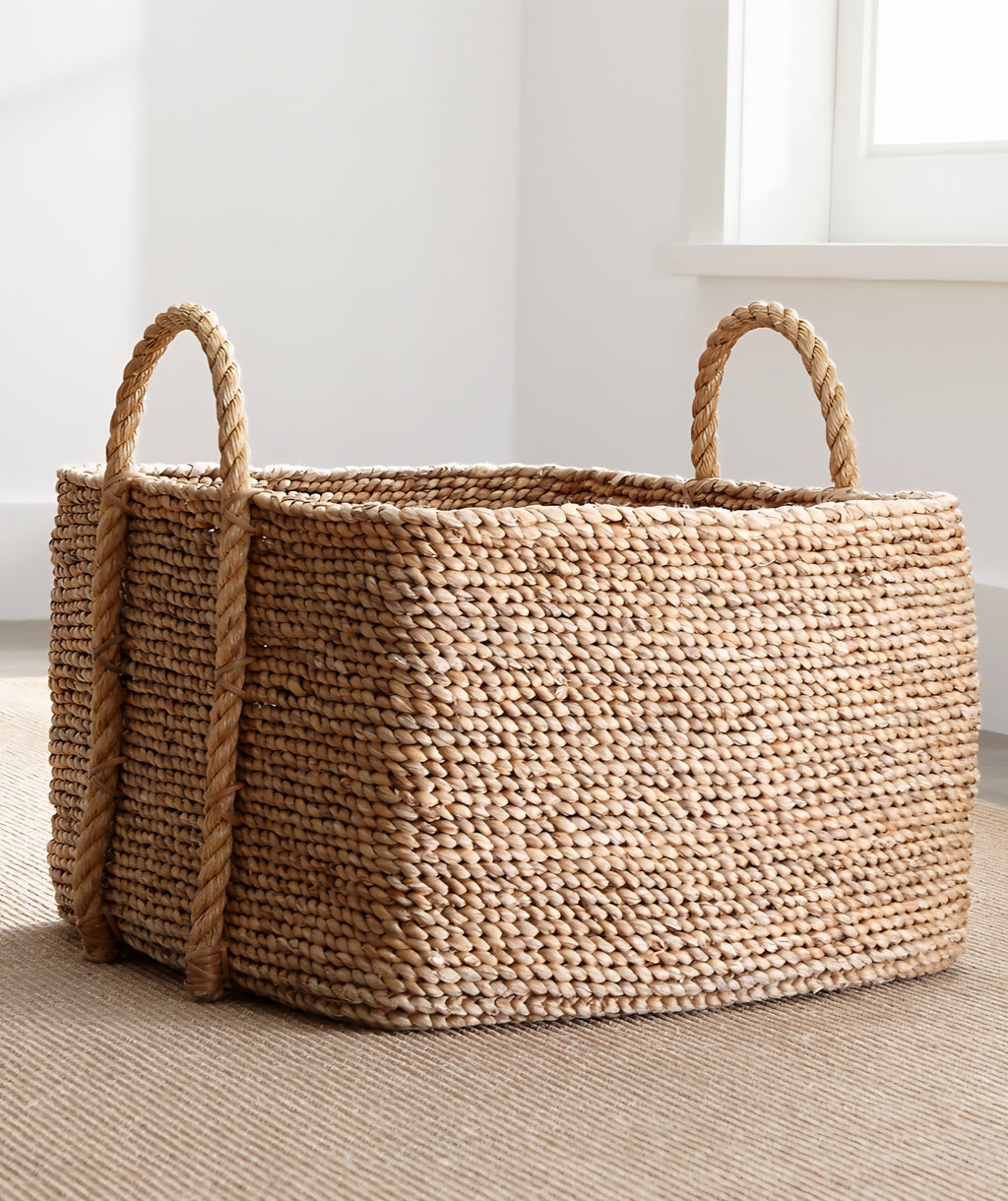 THE ONE × Tyler — Square Water Hyacinth Basket with Rope Handles (Low)