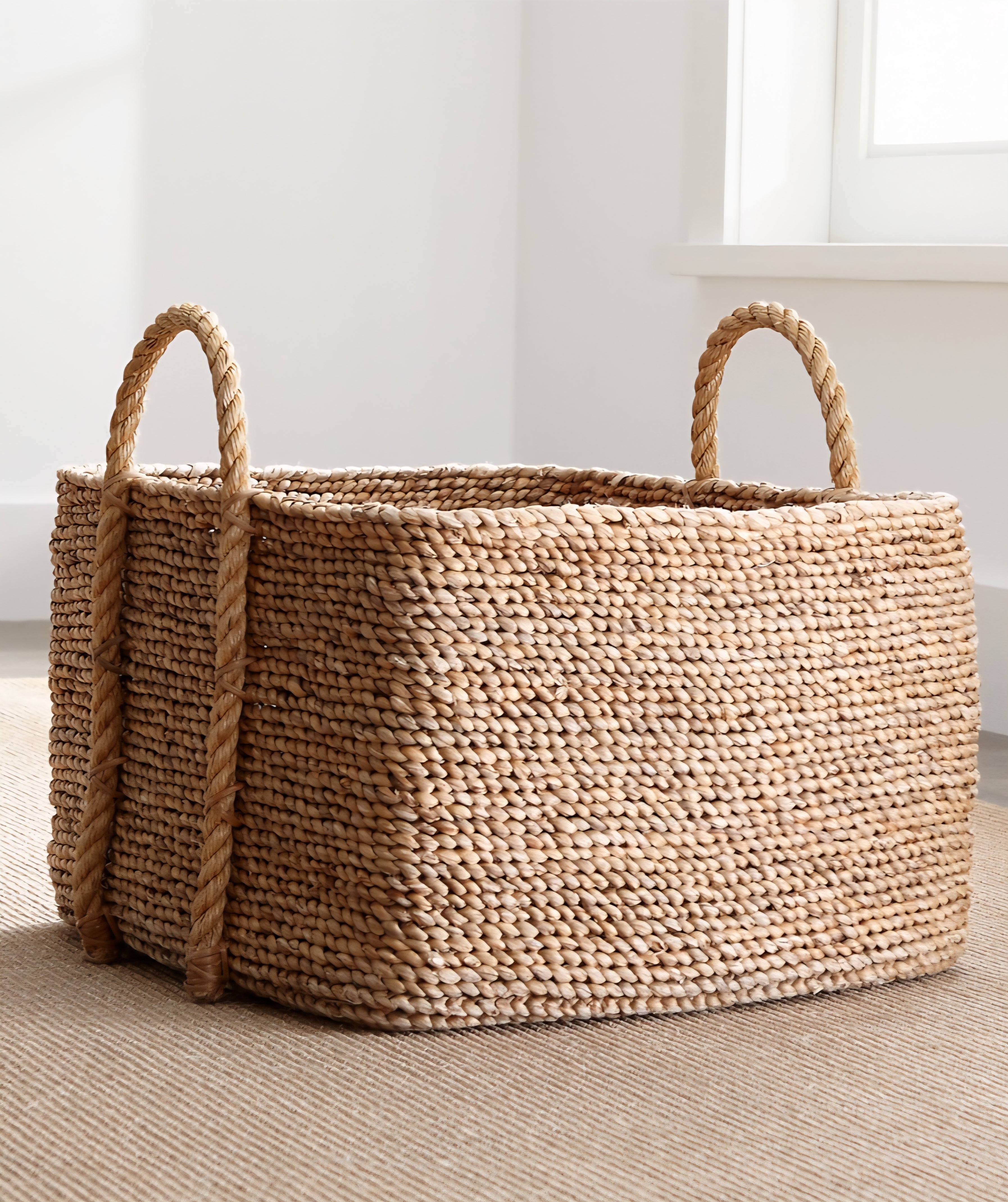 THE ONE × Tyler — Square Water Hyacinth Basket with Rope Handles (Low)