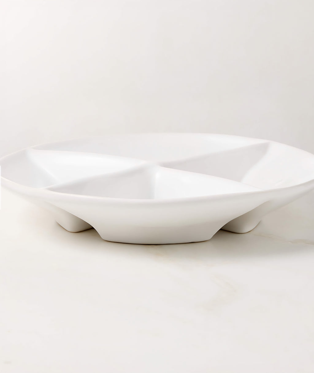 THE ONE × Porto — White Ceramic 4-Section Divided Serving Bowl